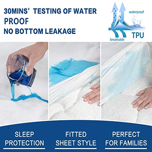 Abakan King Mattress Protector 100% Waterproof Super Soft Breathable Noiseless Premium Fitted Mattress Pad Cover Luxury Elastic Deep Pocket Vinyl Free Bed Cover 78x80 Inch - Thumbnail 3
