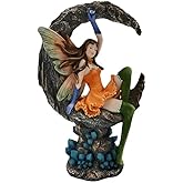 ICE ARMOR 10.75" H Orange Fairy n Moon Figurine Statue Sculpture Ornament Decoration Home/Room Decor Ideas for Housewarming, Holidays and Birthdays Great Collectible Addition