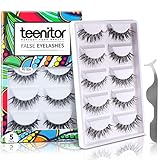 Teenitor 10 Pair Crisscross False Eyelashes Lashes + Stainless Tweezers Combo, Natural Looking Soft With A Flexible Band