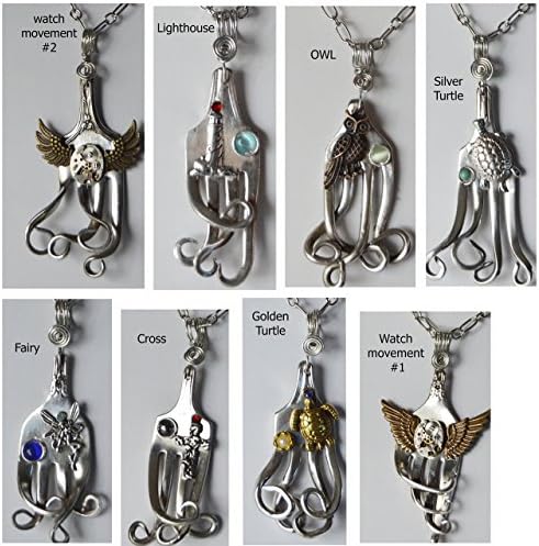 Recycled up cycled vintage Fork flatware silverware pendant necklace on chain art steampunk jewelry