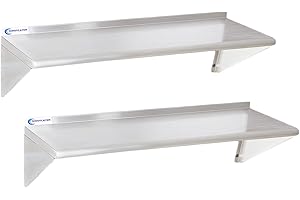 SWOTCATER 2 Pack Stainless Steel Shelf 12"x48" 320LB, Commercial Wall Mounted Metal Shelving for Home Kitchen, Restaurant