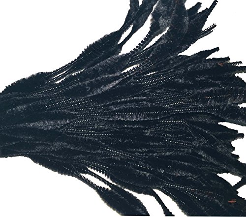 Carykon Pack of 100 Pipe Cleaners Fuzzy Bumpy Chenille Stems for Creative Handmade DIY Art Craft (Black)