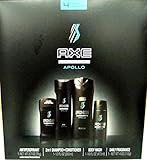 AXE New 2016 APOLLO 4 Piece Box Set for Him (Daily Fragrance Body Spray, Antipersperant Stick, Shower Gel, 2-IN-1 Shampoo Conditioner