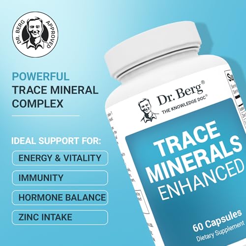 Dr. Berg's Trace Minerals Enhanced Complex - Complete with 70+ Nutrient-Dense Health Mineral - 100% Natural Ingredients - Dietary Supplements - 60 Capsules