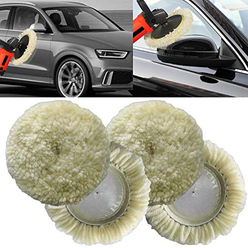 Polishing Pad Buffing Pads Kit 4PCS 3inch 100% Natural Wool Hook & Loop Grip Buffing Pad for Compound Cutting & Polishing for Car Polishing Motorcycle Washing Machine Furniture etc