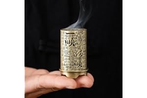 1PC Vintage Bronze Cylindrical Incense Burner with Chinese Characters - Decorative Incense Holder for Home, Office, Yoga & Me