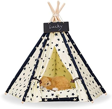 Zaihe Pet Teepee Dog & Cat Bed - Portable Dog Tents & Pet Houses with Cushion & Blackboard