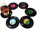Vinyl Record Disc Coasters | Set of 6 with funny, colorful labels | Perfect for classic music lovers
