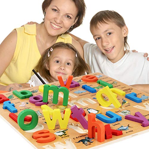 JBBERTH Wooden Puzzles Toddler Puzzles Alphabet Educational Toys Wooden Peg Puzzle for Toddlers (Set of 2) Numbers, Letters Puzzle Educational Toys Kids Jigsaw Puzzle