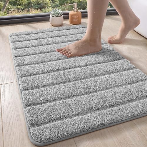 DEXI Badematte rutschfest 60 x 90 cm, Weich Badezimmerteppich Saugfähige Badteppich Waschbar Badvorleger für Badezimmer, Dusche, Badewannen, Hellgrau