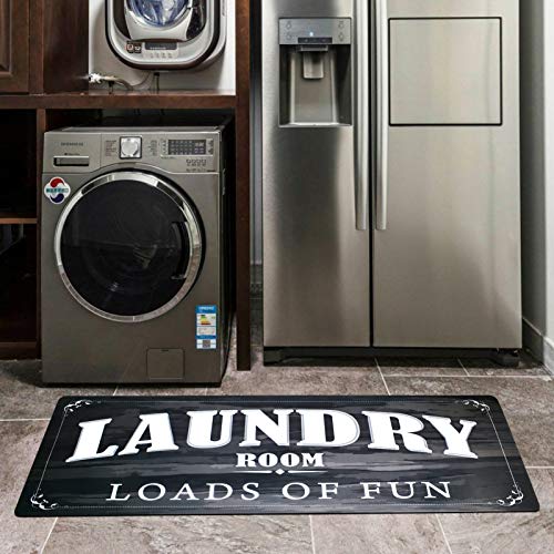 USTIDE Laundry Room Mat, Loads of Fun Rug, Black and White Laundry Floor Mat, Non Skid Washroom