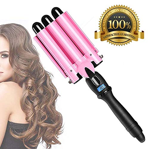 Pink Curling Iron 1 inch 3 Barrel Hair Waver Wand Ceramic Hair Heating Styling Tools Fast Heating with LCD Display Adjustable Temperature Hair Crimper