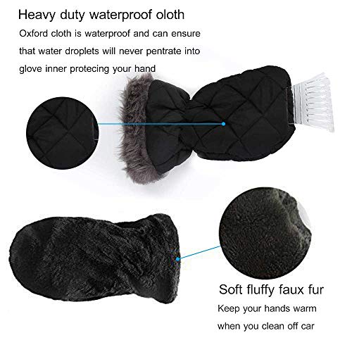 TKKEUEP Ice Scraper Mitt for Windshield -Waterproof Snow Ice Scrapers Glove Lined Thick Fleece Durable Ice Scrapers (Black)