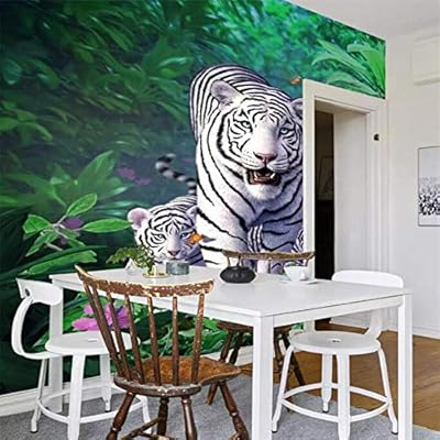 Amazon Co Jp 山笑の美 カスタム壁紙ジャングル白虎動物の子供部屋の油絵ムアルポーチ背景3d壁紙 350x250cm Diy Tools Garden