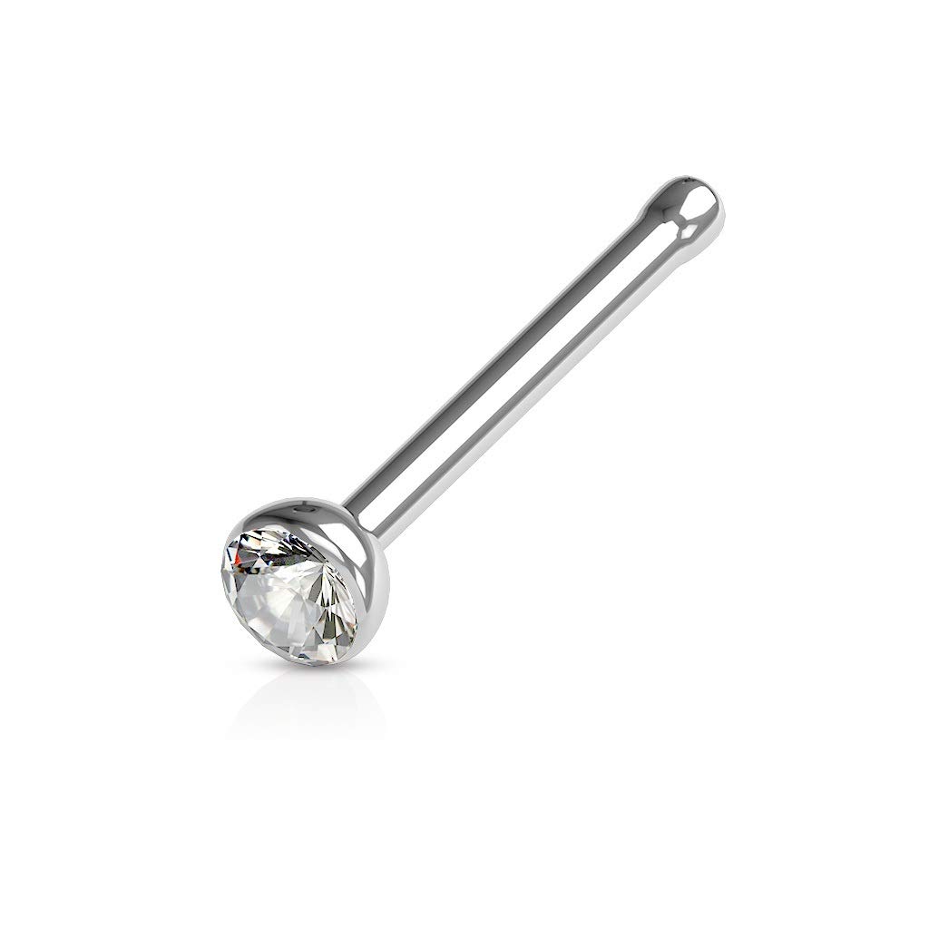 PiercedOff 0.6mm Nose Stud with a Clear CZ Gem