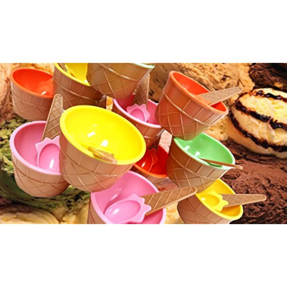 Plastic Ice Cream Cups With Spoons, Festive Dessert Bowls, Assorted