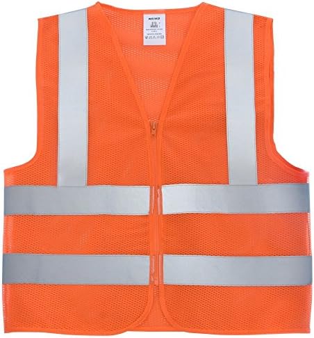 Diamond High Visibility Neon Orange Zipper Front Safety Vest with Reflective Strips - Meets Ansi/isea Standards, Size Large