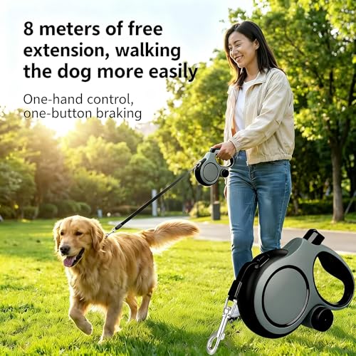 Angel Living Retractable Dog Leash 8 m with Lock Button and Poop Bag - 360° Anti-Twist - Very Strong (up to 50 kg)