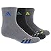 adidas Boys Youth Cushioned Quarter Socks (3 Pack), Medium Fits Shoe Sizes 13C-4Y, Grey-Clear Onix Marl/Shock Blue | Black-Onix Marl/EQT Green Onix-Light Onix Marl/Semi