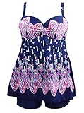 Women Retro Paisley Boy Leg Swimsuit Pluse Size Two Piece Cover Up Swimwear Bathing Suits