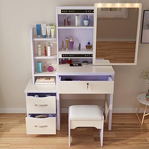 大きな メイク台 調節可能なledライト付きミラークッション付きスツール付き 女の子 化粧