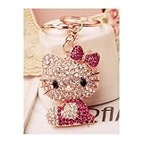 Swarovski Elements Rhinestone Crystals Keychain Creative Gift Hello Kitty Dangle Charm Car Gift Accessory Handbag Purse Bag Charm Keyring Love Gift Peach Pink