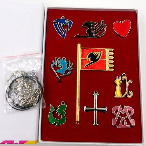 Set of 9 Fairy Tail logo zinc alloy necklaces Secluded ghos Big crow tail Demon heart logo keychains & pendants