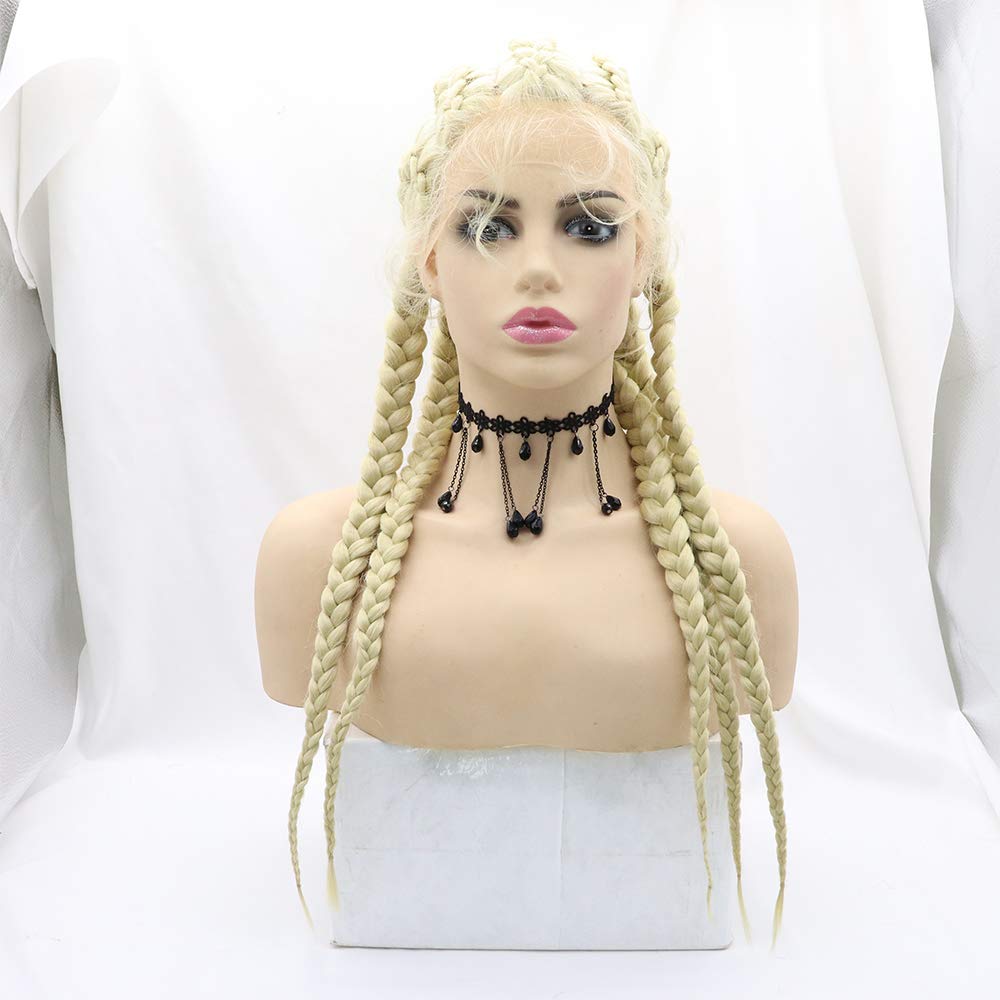 xiweiya Ombre Light Blonde Lace Front Braids Wig with Baby Hairs 613# Blonde Box Braids 5 Braided Wig Afro Braids Natural Hairline Dutch Twist Braiding Hair For Women — image 1