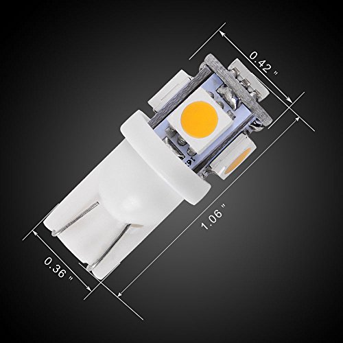 YITAMOTOR 20x T10 Wedge 5-SMD 5050 Warm White LED Light Bulbs W5W 2825 158 192 168 194 for Interior Reading Dome Map Cargo Trunk Door Doorstep Courtesy Instrument Panel License Plate Side Marker Light