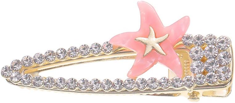 Yunzee Rhinestone Snap Hair Clips Starfish Hair Barrettes Hairpins Crystal Metal Hair Clips for Women,Pink