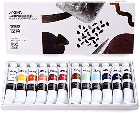 MEGREZ Marie’s Chinese language Portray Shade Pigment Set of 12 Assorted Colours Watercolor Paint Set for College students, Newcomers and Portray Lovers, 12 ml/Tube