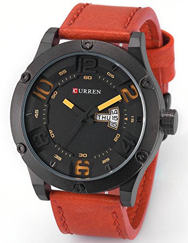 Curren men s leather sports army date day analog quartz…