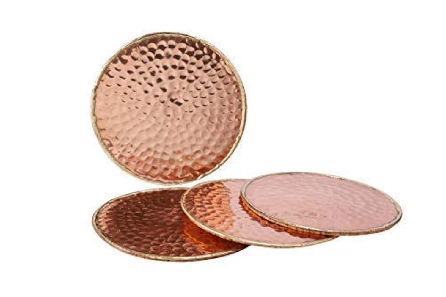 GoCraft Hammered Copper Coasters | Handmade Coasters with Padded Cork Protection for Drinks, Beverages & Wine/Bar Glasses (Set of 4)