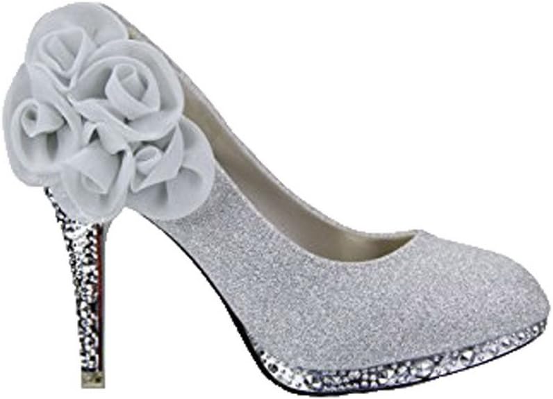 AmooTa Women's Twinkling Heels Studded Pull On Pumps Shoes with Pom-Poms