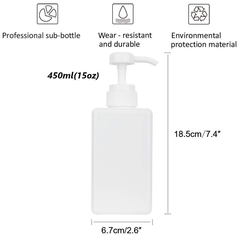 Pump Bottle, Refillable Plastic Empty Lotion Soap Dispenser Liquid Container for Bathroom Shampoo and Body Wash, 15oz/450ml White 2 Pack