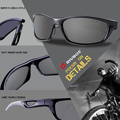 RIVBOS Polarized Sports Sunglasses Driving Sun Glasses for Men Women Tr 90 Unbreakable Frame for Cycling Baseball Running Rb831 (Black&Grey)