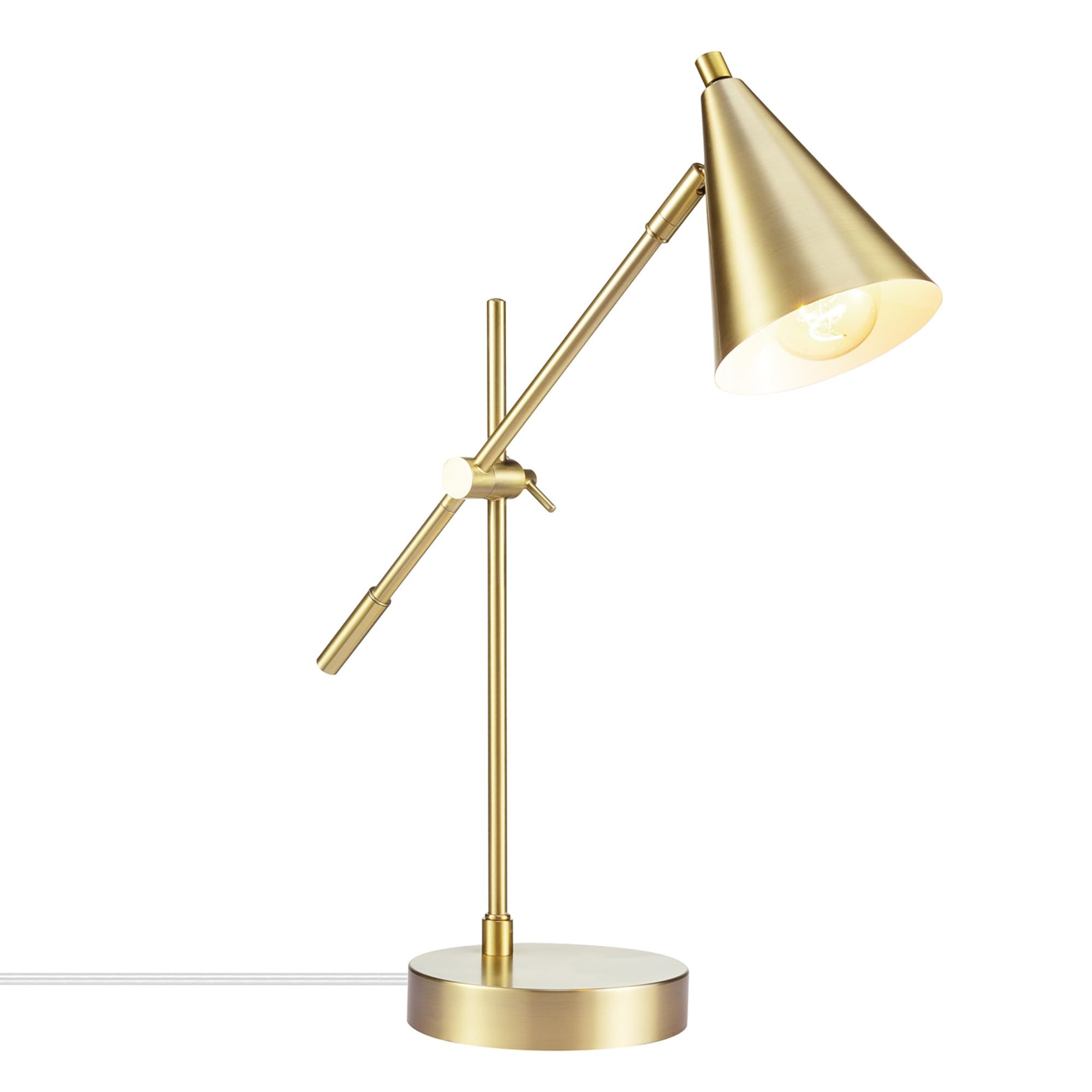 Photo 1 of GLOBE Electric x Novogratz 52887 18" Desk Lamp, Matte Brass Finish, Adjustable Height, Balance Arm, Rotary Switch on Shade, Modern Lighting for Bedroom or Office, E26 Base 50W Bulb