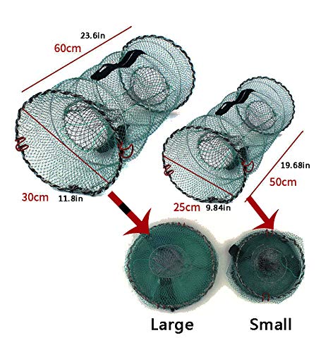 image for Pogah Folding Fish Trap Fishing Net - Collapsible Cast Mesh Landing Ba
