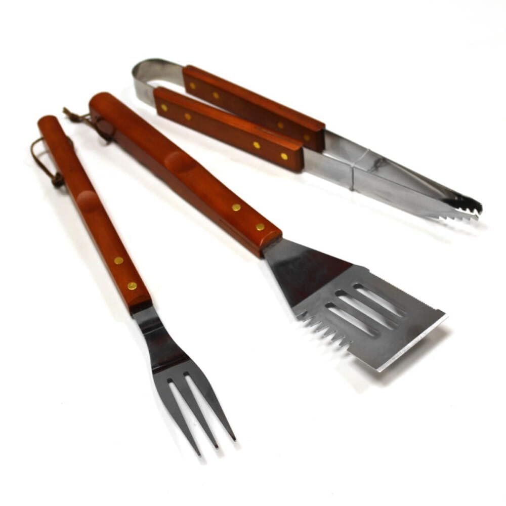 Kingfisher Wooden 3 Piece BBQ Tool Set