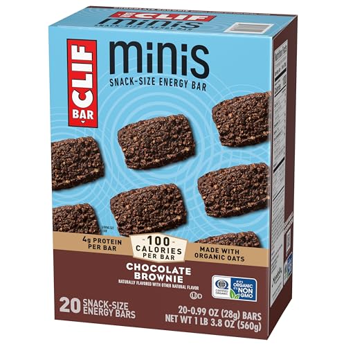 CLIF BAR MINIS – CHOCOLATE BROWNIE FLAVOR – MADE WITH ORGANIC OATS – 4G PROTEIN – NON-GMO – PLANT BASED – SNACK-SIZE ENERGY BARS – 0.99 OZ. (20 PACK)