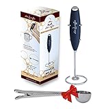 Star Coffee Powerful Milk Frother with Stand - Includes FREE BONUS Scoop w/Bag Clip & Microfiber Cloth - Stainless Steel Whisk - Drink Mixer for Coffee Foam, Hot Chocolate, Latte