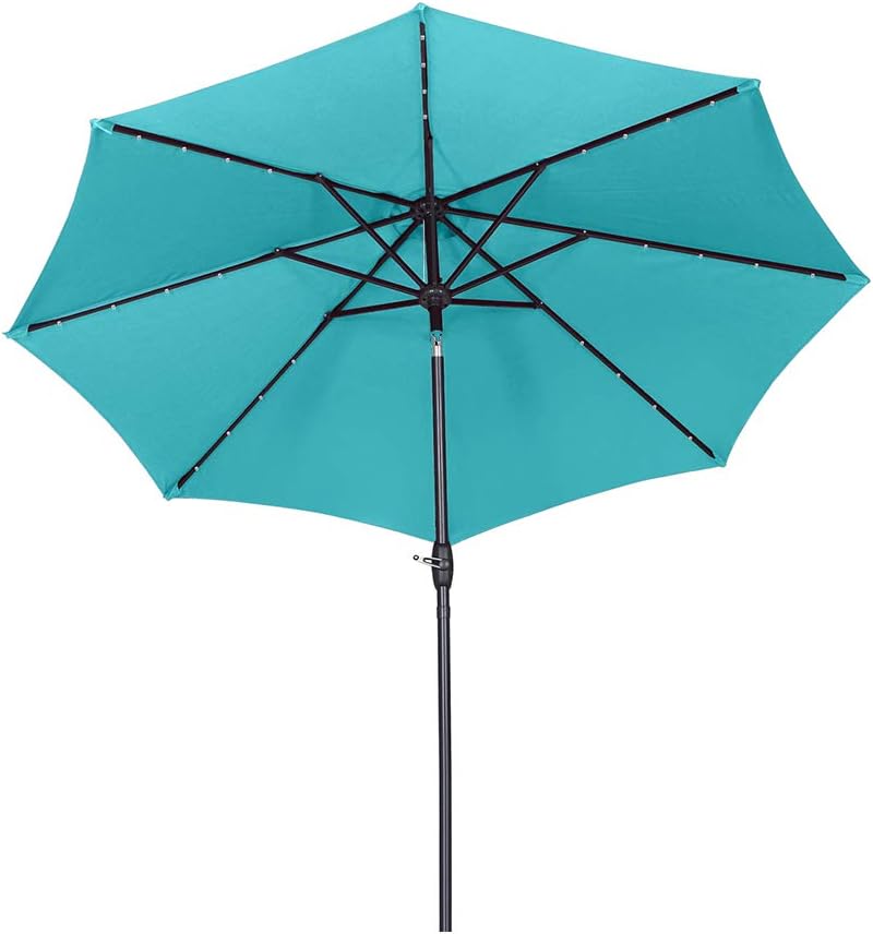 Amazon Com Diophros 9ft Solar Patio Umbrella 32 Led Lighted Outdoor Market Umbrella With Push Button Tilt And Crack For Outdoor Use Without Base Blue Garden Outdoor