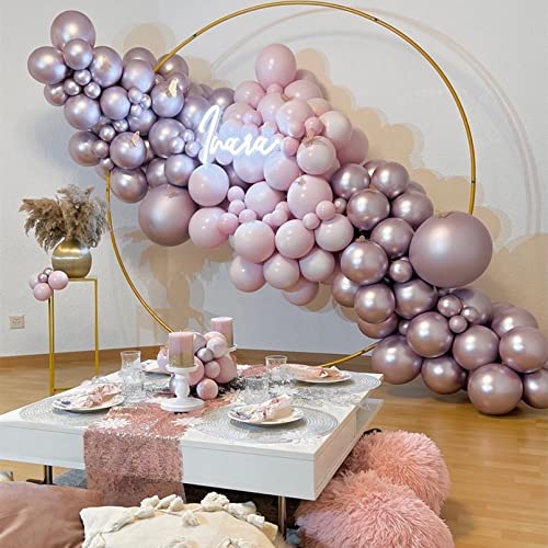 AM ANNA Round Metal Arch Backdrop Stand 6.5ft,2 Meter Wedding Arch Circle Balloon Arch Iron Frame Decoration for Valentine Graduation Party Event Photo Background (Golden Circle Balloon Arch Stand)