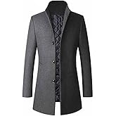 FTCayanz Men's Trench Coat Wool Blend Slim Fit Top Coat Single Breasted Business Overcoat