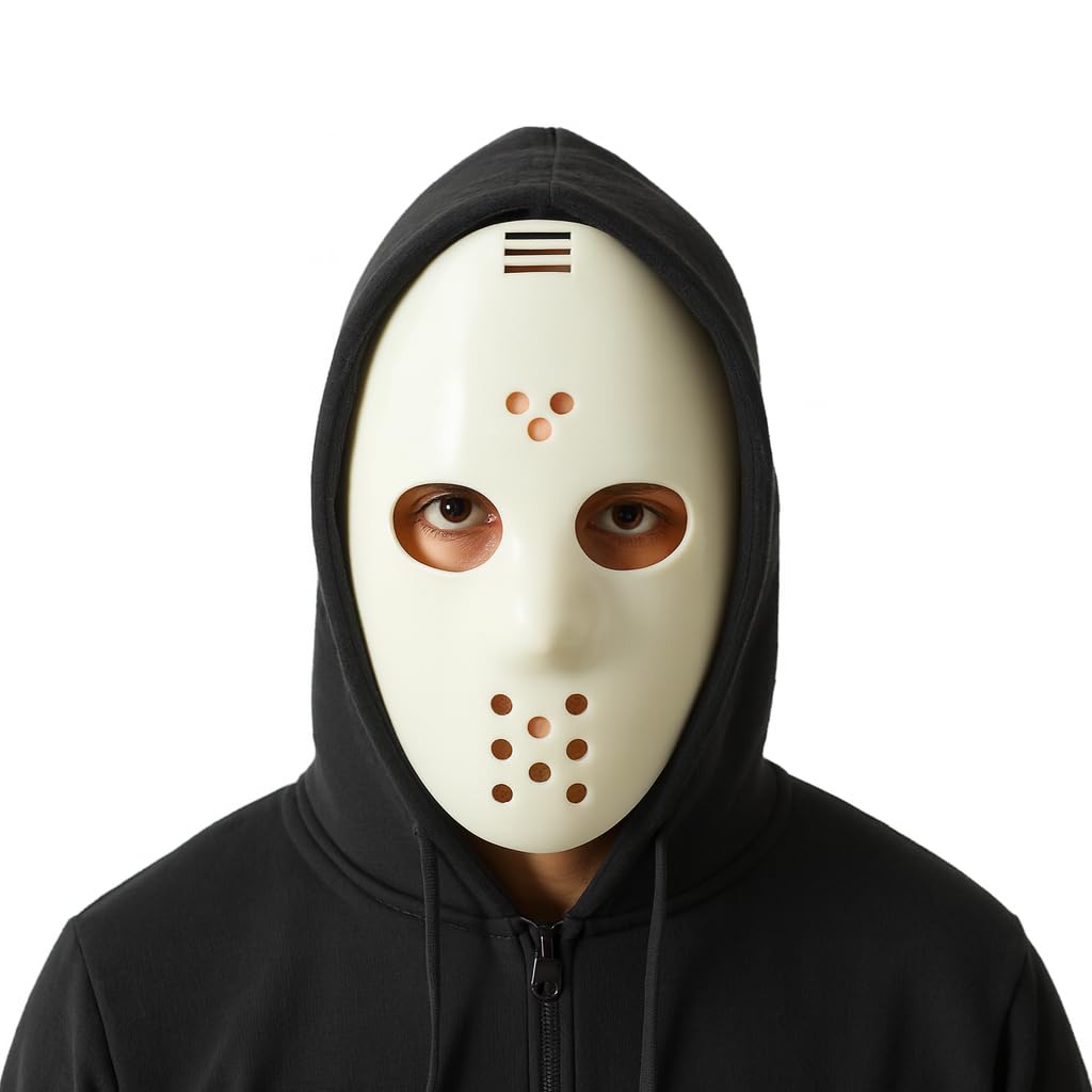 Komonee Halloween Mask Jason Hockey White Costume Adult Outfit Scary Spooky Horror Party Face Fancy Dress Cosplay For Men Women (HM22)