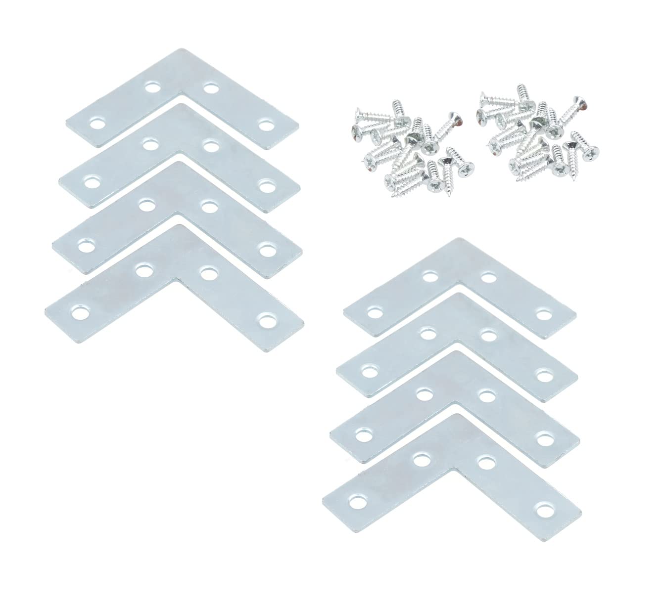 Invero Pack of 8 Metal Stainless Steel Flat Corner Braces 90 Degree Joint Right Angle L Shaped Bracket Joiner 2.5-Inch - Ideal for Wooden Furniture, Cabinets, Shelves, Desks, Chairs and More