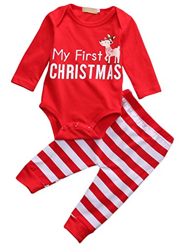 Baby Girls Boys Christmas Deer Letters Cotton Romper Long Pants Sets Outfits