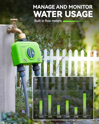 RAINPOINT WiFi Garden Hose Timer 2 Zone, Smart Water Timers for Irrigation, Sprinkler Timer via APP/Voice Control, Built-in Flow Meter, Based on Weather/Soil, Automatic Watering System (Brass Inlet)
