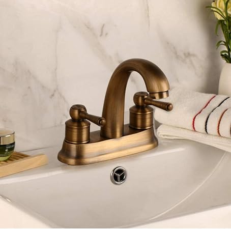 Latón antiguo Manijas dobles Caño de corriente Mezclador de lavabo de