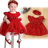 TRENDINAO Baby Girls Red Lace Princess Headband Dresses For Christmas/New Year